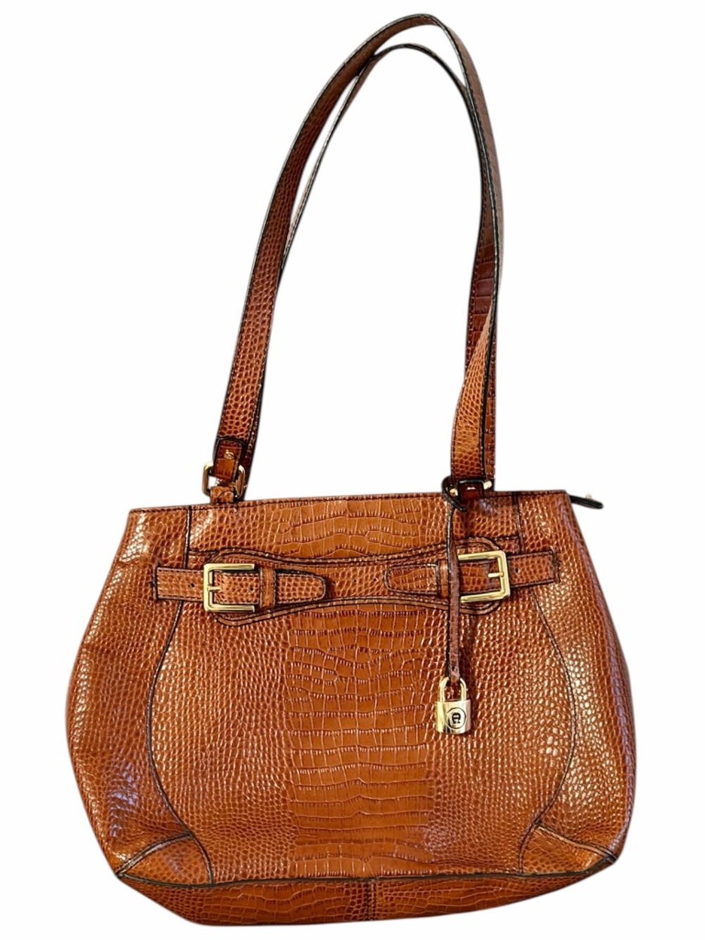 Etienne Aigner Brown Embossed Leather Shoulder Bag